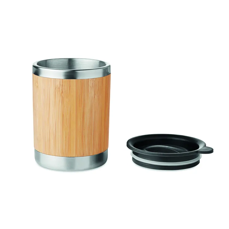 Selce – Bicchiere riutilizzabile in acciaio inox 250 ml, colore Legno, vista aperta
