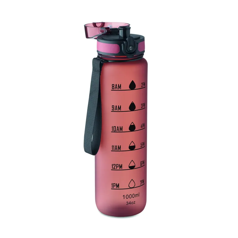 Granchio – Borraccia sportiva in RPET riciclato 1 litro, colore Borgogna, vista aperta