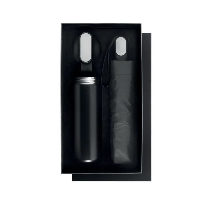Bergamotto – Set con borraccia in acciaio inox, colore Nero, vista aperta