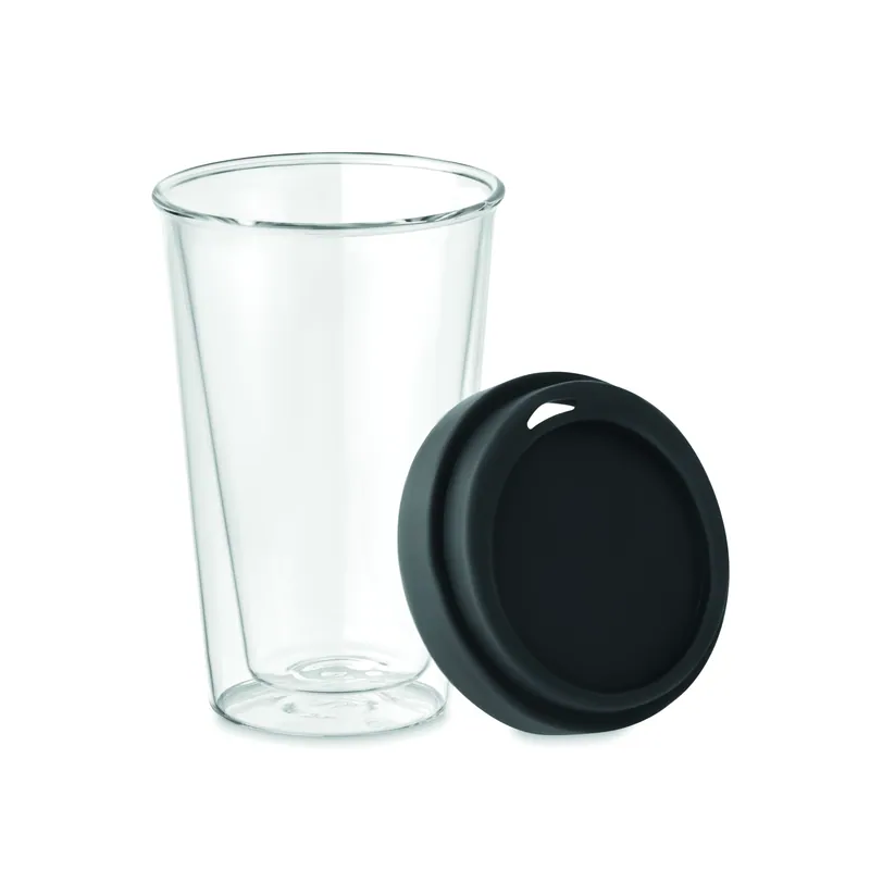Mirtillo – Bicchiere riutilizzabile in vetro borosilicato 350 ml, colore Nero, vista aperta