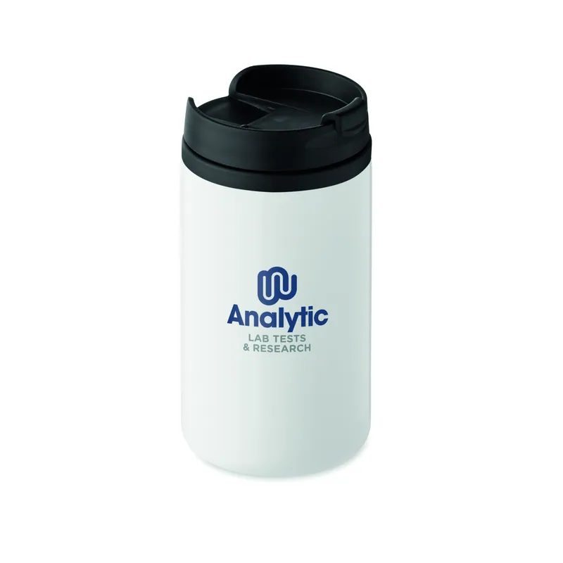 Rondine – Bicchiere riutilizzabile in acciaio inox 250 ml, colore Bianco, esempio di stampa