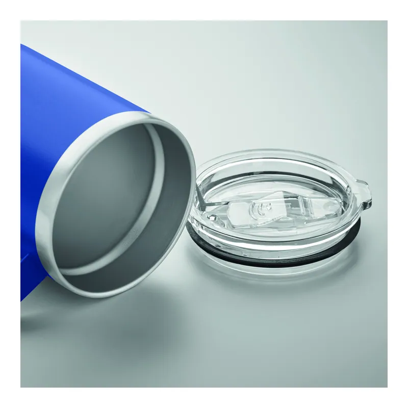 Lontra – Bicchiere riutilizzabile in acciaio inox riciclato 300 ml, colore Blu, vista aperta