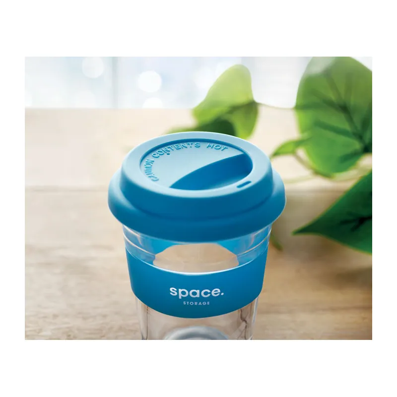 Luna – Bicchiere riutilizzabile in vetro 350 ml, colore Blu, esempio di stampa