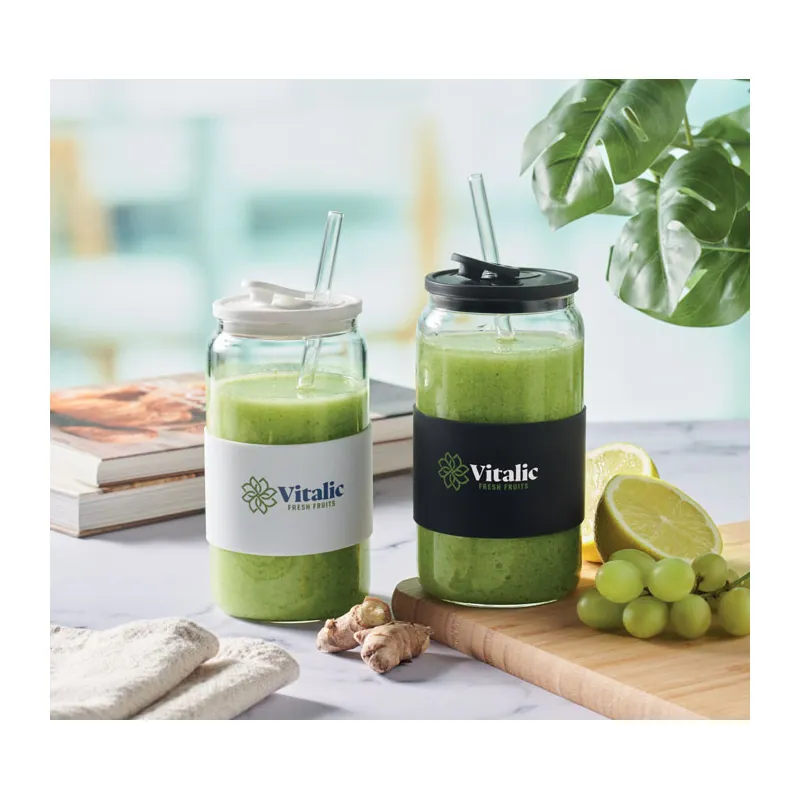 Lago – Bicchiere riutilizzabile in vetro borosilicato 550 ml, colore Bianco, esempio di stampa