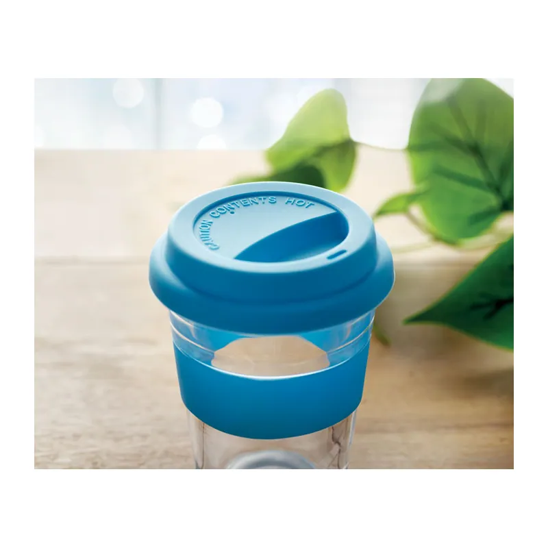 Luna – Bicchiere riutilizzabile in vetro 350 ml, colore Blu, foto ambientata