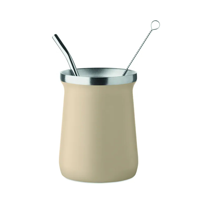 Salice – Tazza da viaggio in acciaio inox, colore Beige, vista fronte