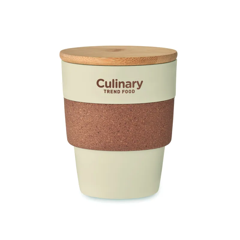 Alga – Bicchiere riutilizzabile in bambù 300 ml, colore Beige, esempio di stampa