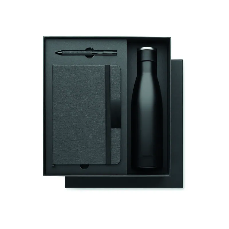 Stambecco – Set con borraccia in carta, colore Nero, vista lato
