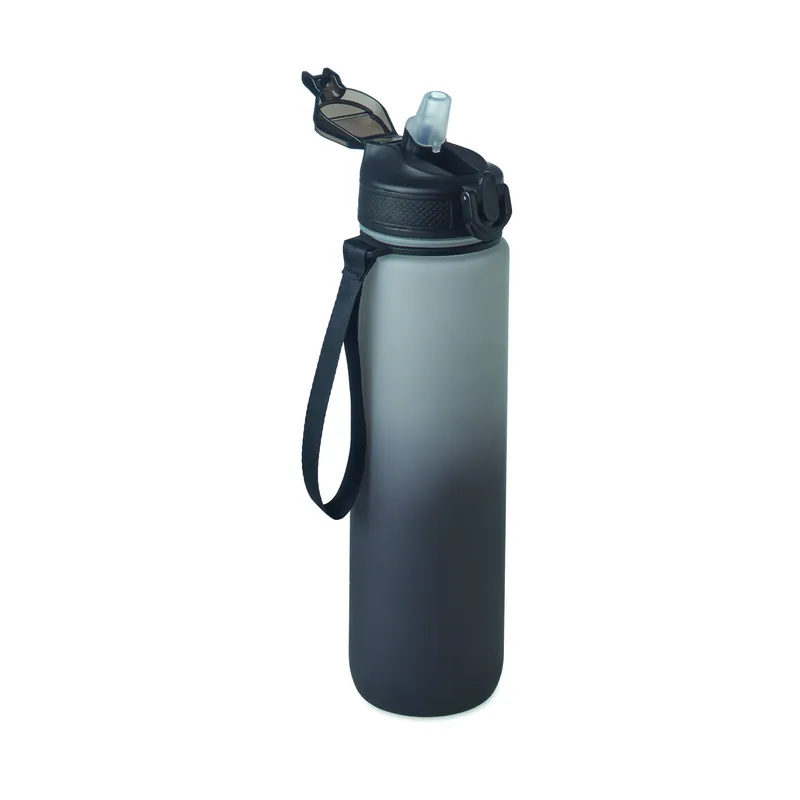 Fiume – Borraccia sportiva in RPET riciclato 1 litro, colore Nero, vista lato