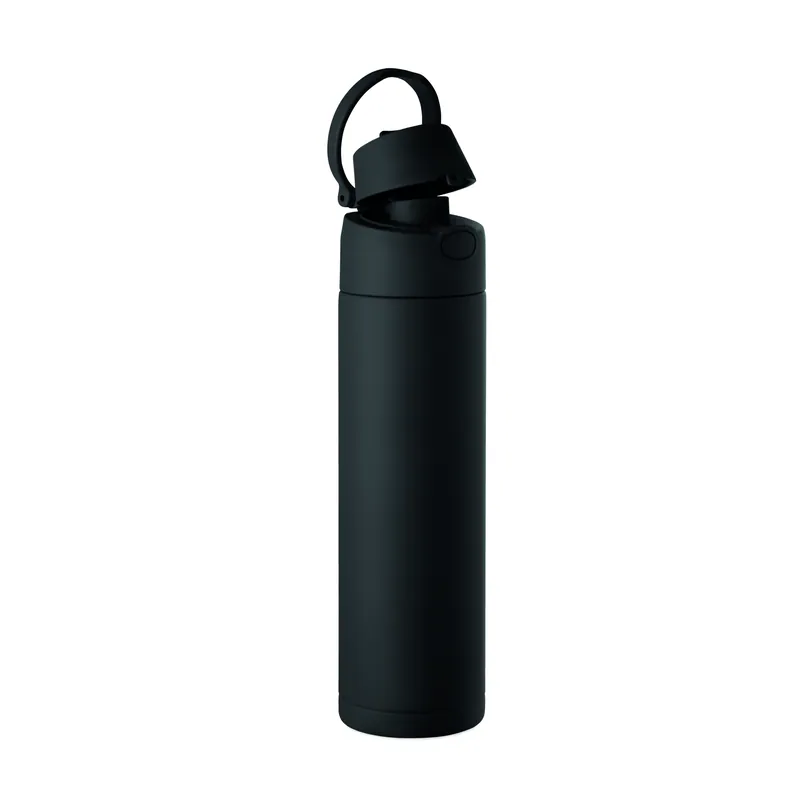 Tiglio – Borraccia sportiva in acciaio inox riciclato 650 ml, colore Nero, vista lato