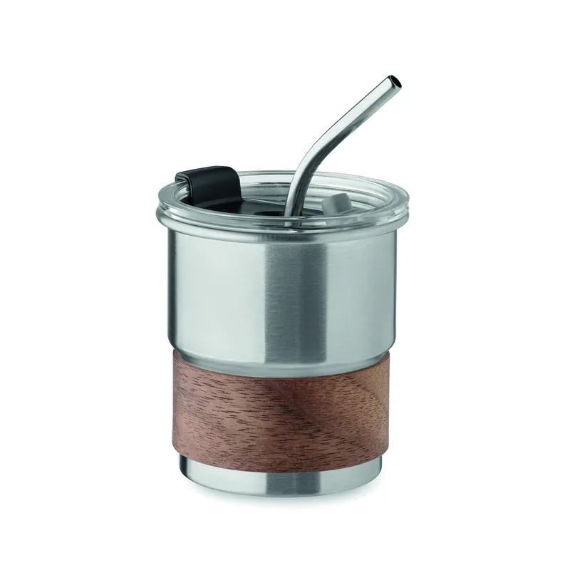 Falco – Bicchiere riutilizzabile in acciaio inox riciclato 260 ml, colore Argento Opaco, vista fronte