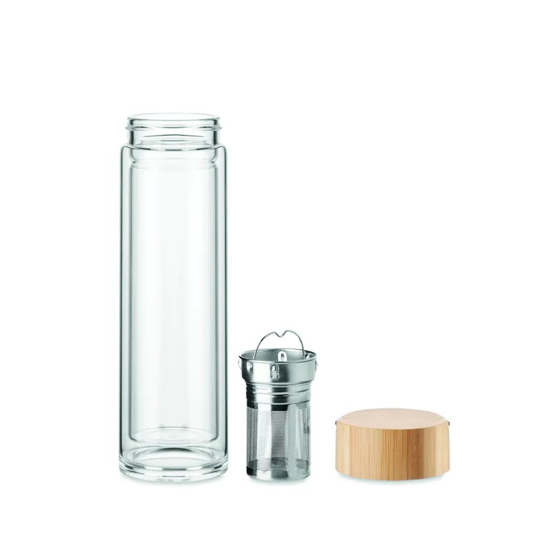 Castagno – Borraccia in vetro borosilicato 400 ml, colore Trasparente, vista lato