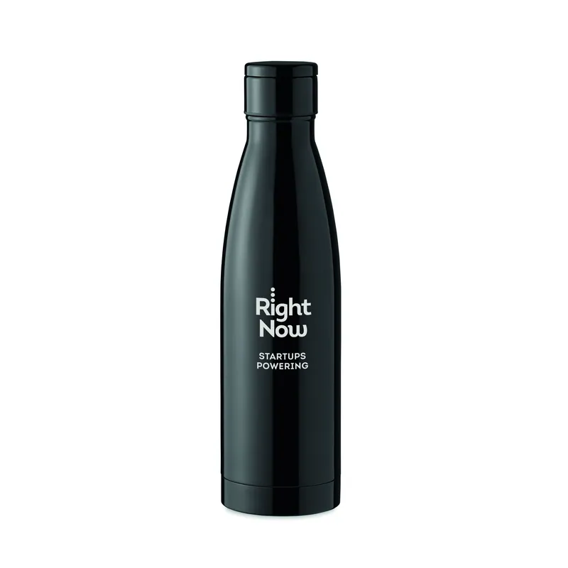 Quercia – Set con borraccia in acciaio inox 500 ml, colore Nero, esempio di stampa
