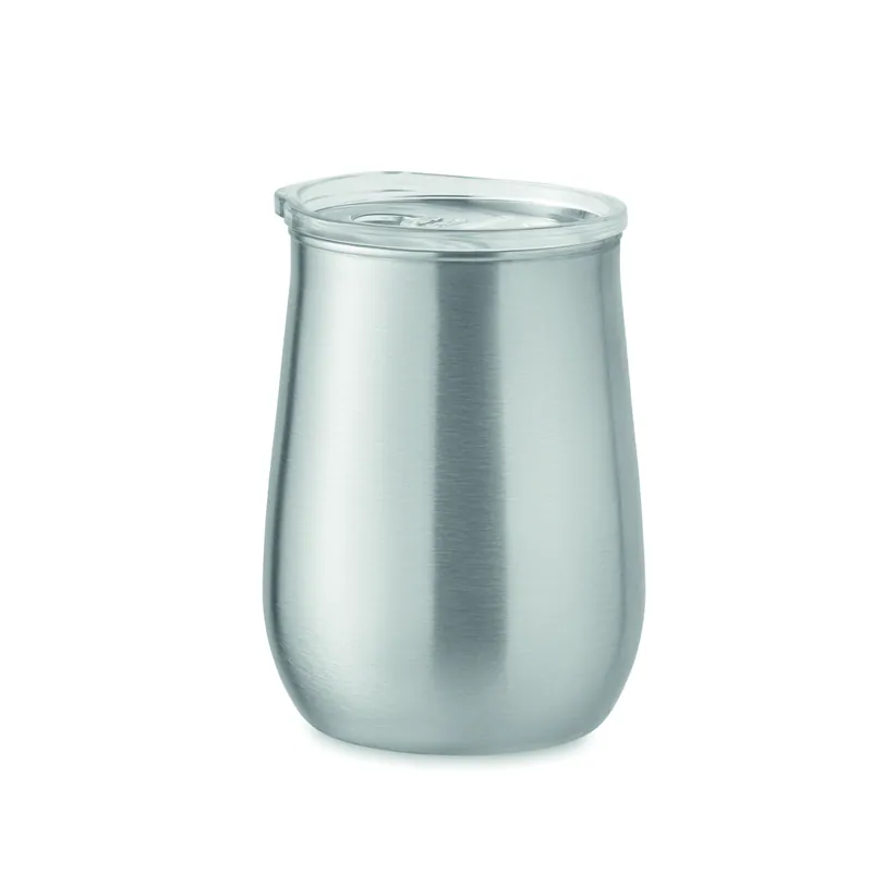 Pioggia – Bicchiere riutilizzabile in acciaio inox riciclato 500 ml, colore Argento Opaco, vista lato