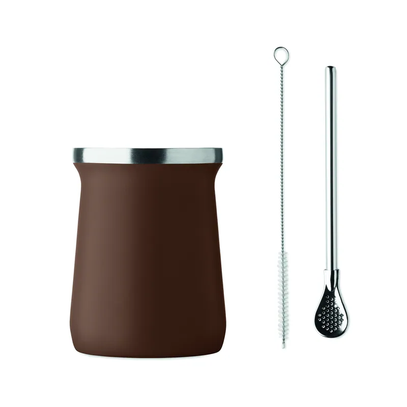 Salice – Tazza da viaggio in acciaio inox, colore Marrone, vista retro