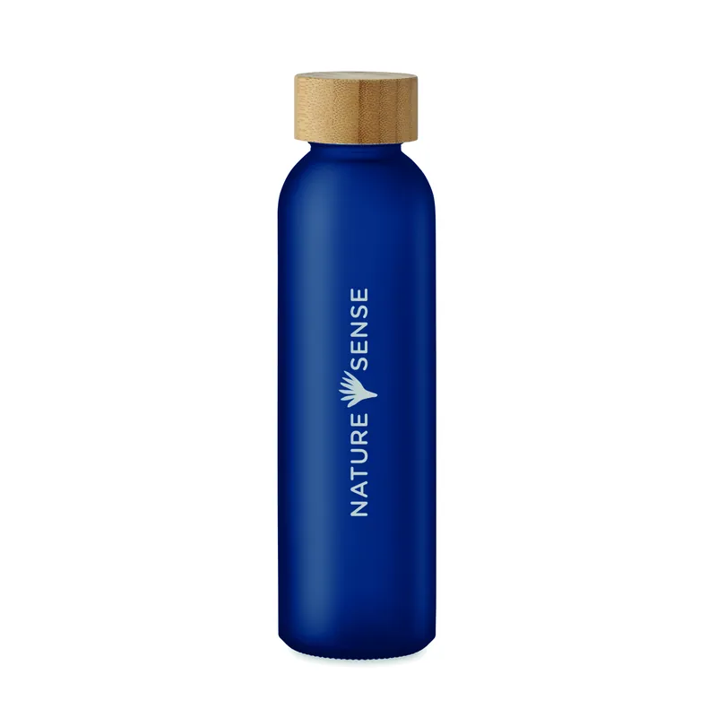 Estuario – Borraccia in vetro 500 ml, colore Blu Trasparente, esempio di stampa