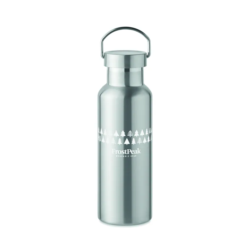Cipresso – Borraccia termica in acciaio inox riciclato 500 ml, colore Argento Opaco, esempio di stampa