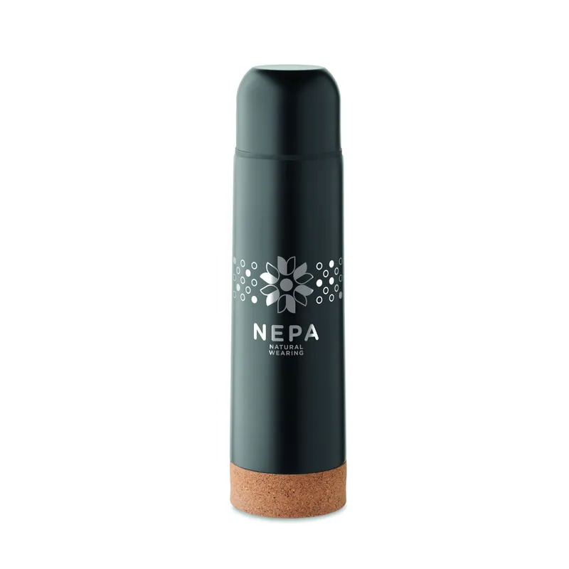Boreale – Thermos in acciaio inox riciclato 500 ml, colore Nero, esempio di stampa