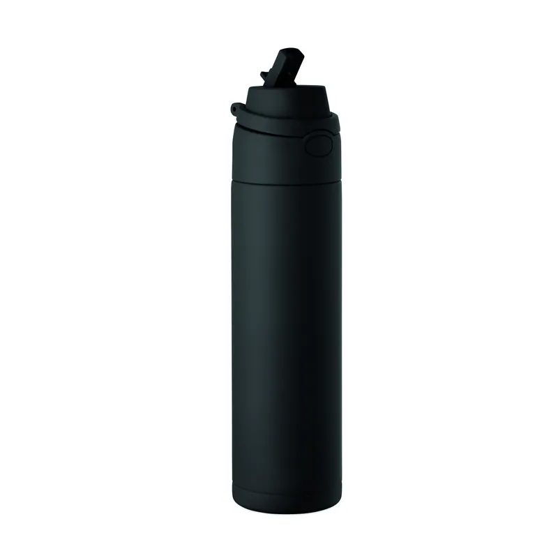 Tiglio – Borraccia sportiva in acciaio inox riciclato 650 ml, colore Nero, vista retro