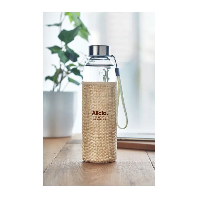 Calcare – Borraccia in vetro 500 ml, colore Beige, esempio di stampa
