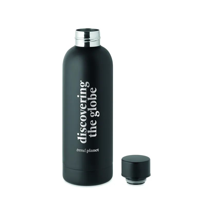 Solstizio – Borraccia termica in acciaio inox riciclato 500 ml, colore Nero, esempio di stampa