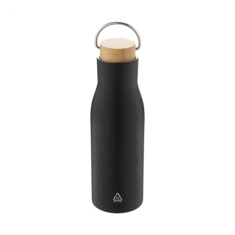 Biancospino – Borraccia termica in acciaio inox riciclato 500 ml, colore Nero, vista fronte