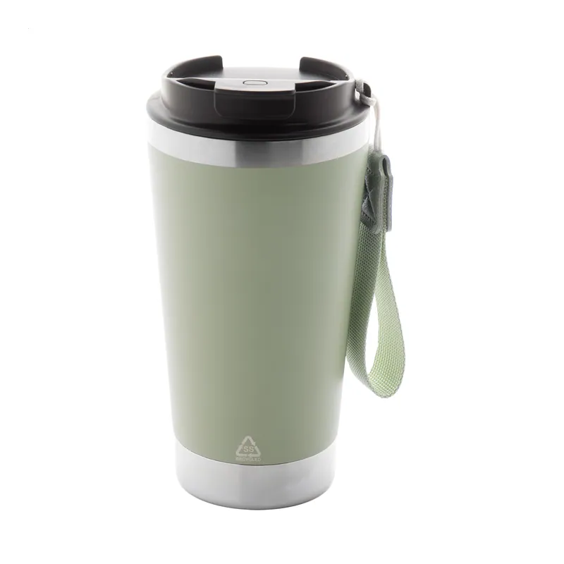 Mandorla – Tumbler termico in acciaio inox riciclato 430 ml, colore Verde, vista fronte