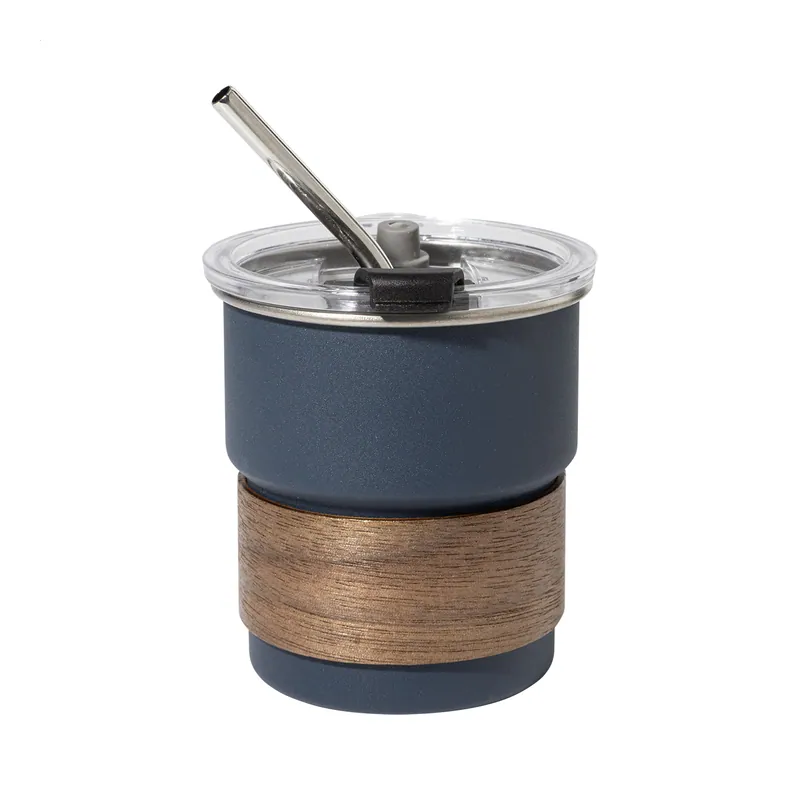 Aurora boreale – Tazza da viaggio in acciaio inox riciclato 260 ml, colore Blu scuro, vista fronte