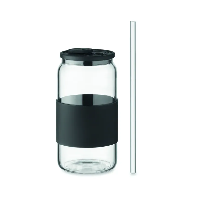 Lago – Bicchiere riutilizzabile in vetro borosilicato 550 ml, colore Nero, vista retro