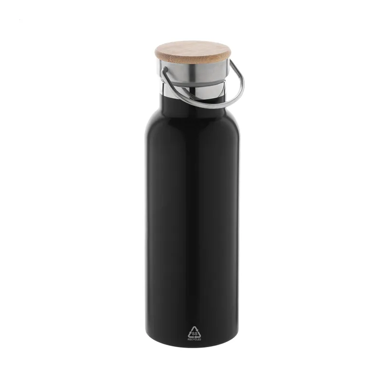 Ritmo – Borraccia termica in acciaio inox riciclato 500 ml, colore Nero, vista fronte