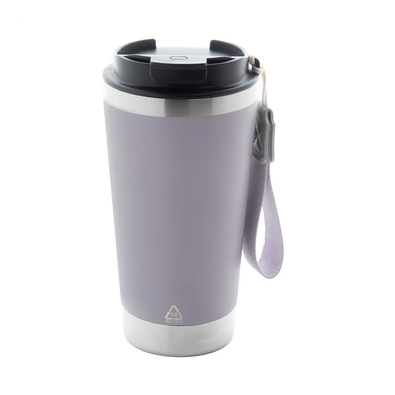 Mandorla – Tumbler termico in acciaio inox riciclato 430 ml, colore Viola, vista fronte