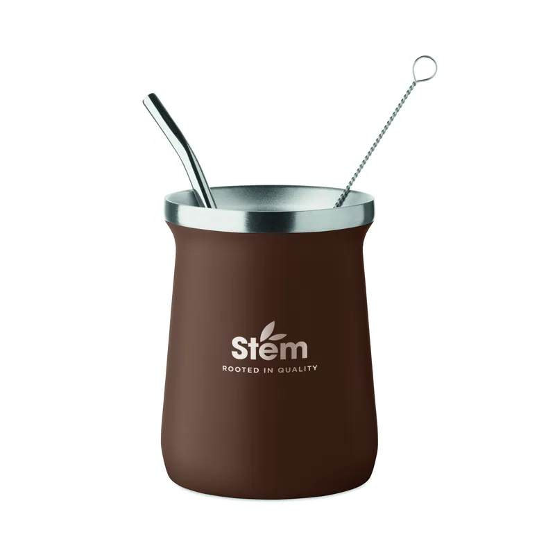 Salice – Tazza da viaggio in acciaio inox, colore Marrone, esempio di stampa