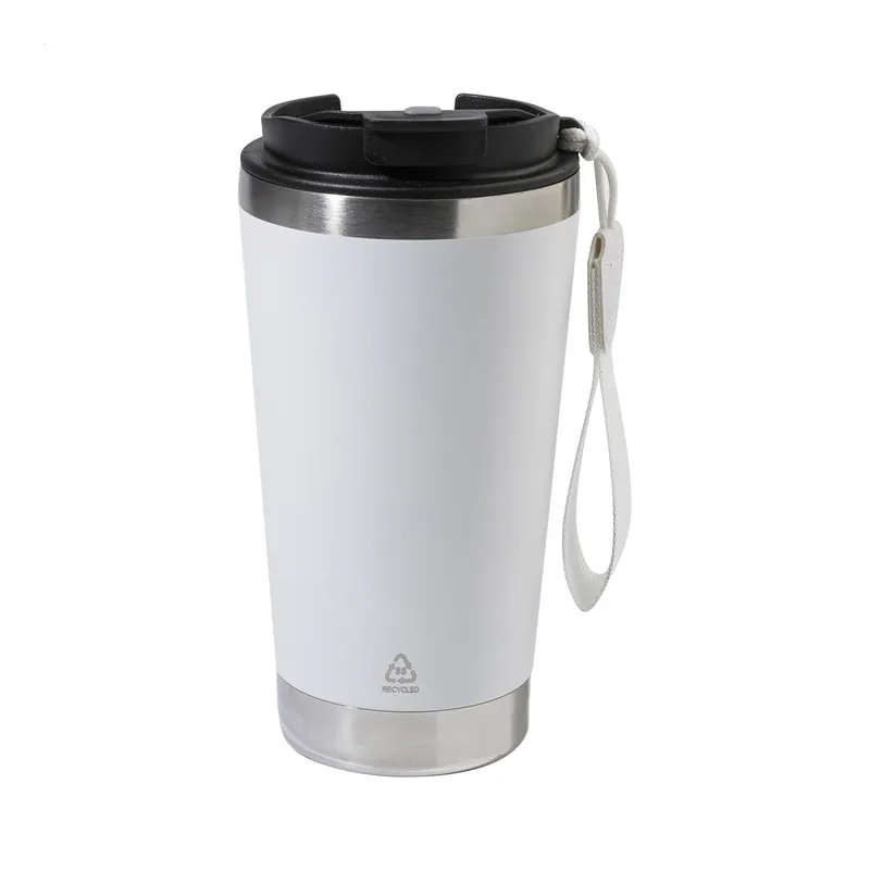 Mandorla – Tumbler termico in acciaio inox riciclato 430 ml, colore Bianco, vista fronte