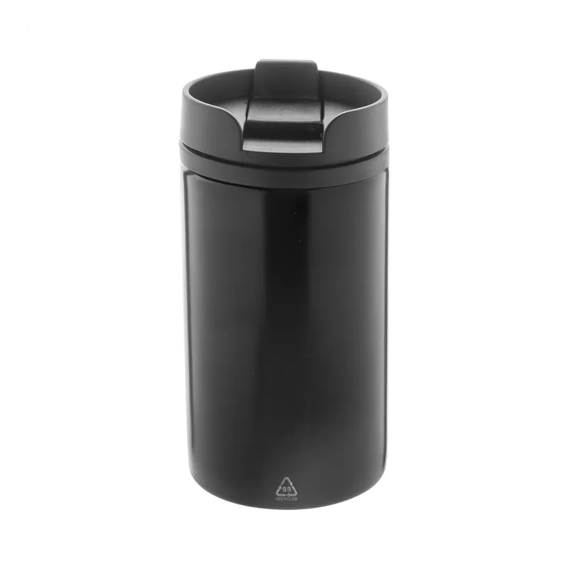 Spigola – Tumbler termico in acciaio inox riciclato 250 ml, colore Nero, vista fronte