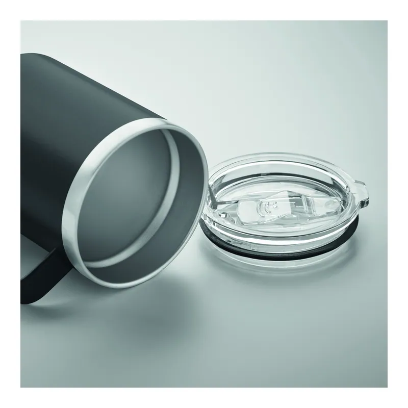 Lontra – Bicchiere riutilizzabile in acciaio inox riciclato 300 ml, colore Nero, vista aperta