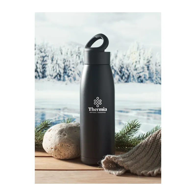 Scirocco – Thermos in acciaio inox riciclato 400 ml, colore Nero, esempio di stampa