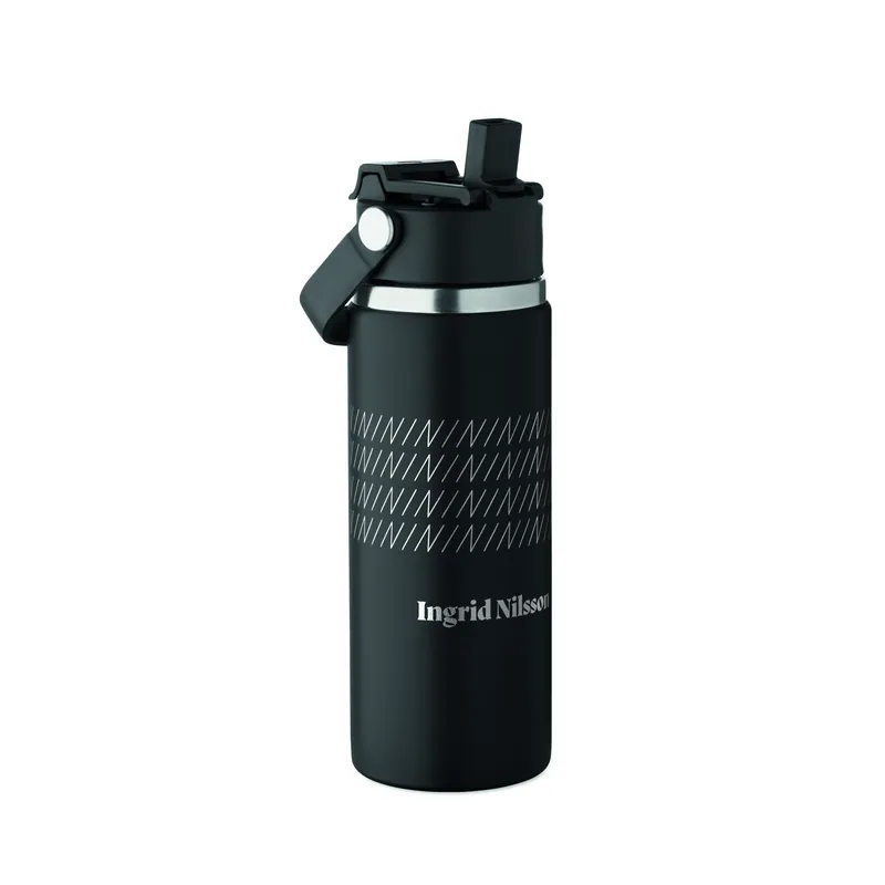 Altopiano – Borraccia termica in acciaio inox 500 ml, colore Nero, esempio di stampa