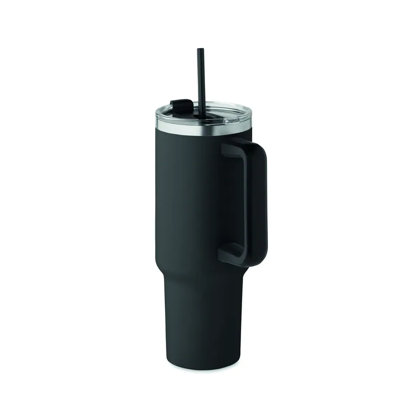 Geyser – Bicchiere riutilizzabile in acciaio inox riciclato 1200 ml, colore Nero, vista aperta