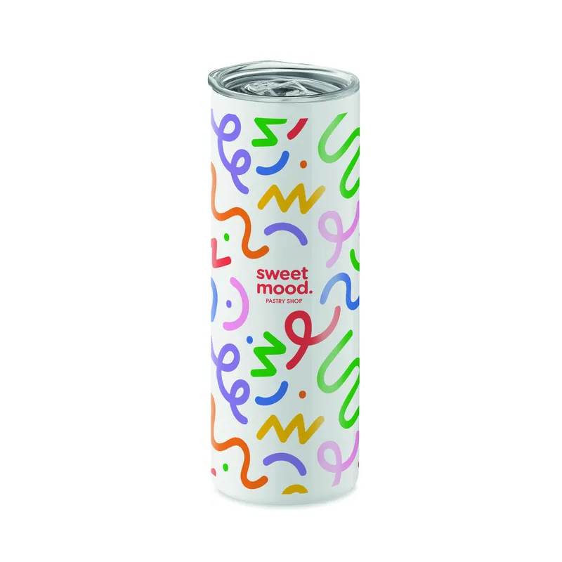 Cielo – Bicchiere riutilizzabile in acciaio inox 590 ml, colore Bianco, esempio di stampa