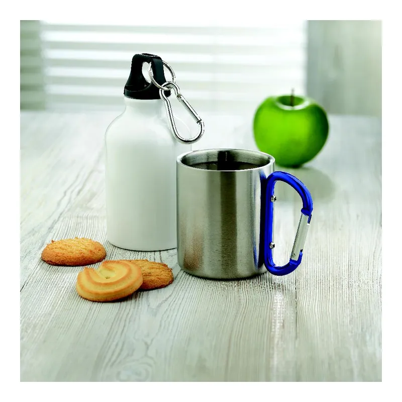 Aurora – Tumbler termico in acciaio inox 220 ml, colore Blu, foto ambientata